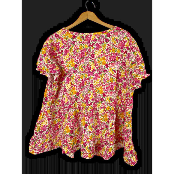 Terra & Sky Floral Top Fit & Flare Peplum Pink V Neck Romantic Cottagecore 1X - Picture 8 of 13